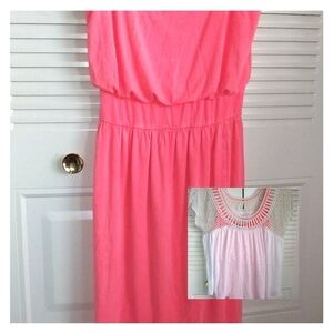 Coral/pink dress 2 piece set comes w knit sweater to throw over when chilly